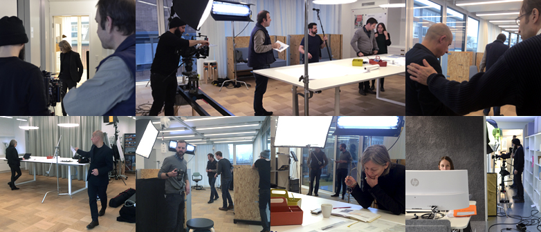 Bildercollage vom Filmdreh in der Forschungsunit Meet2Create im NEST der Empa