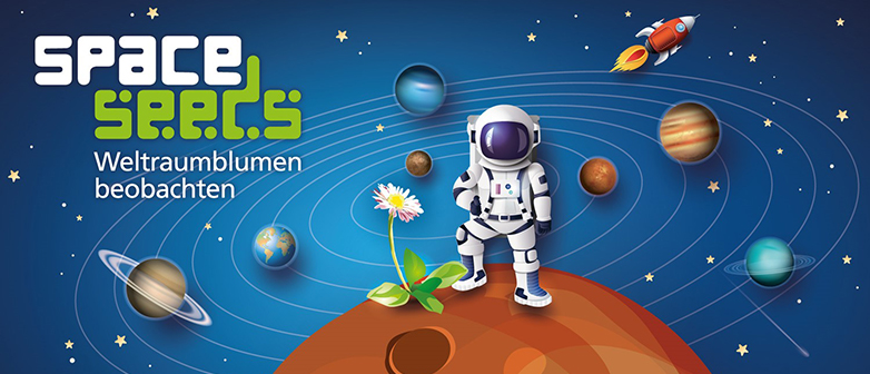 Astronaut mit Pflanzen auf Planet