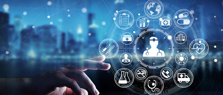 Hand in digitaler Umgebung