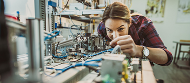 Woman at a research table