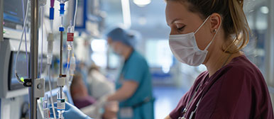 Frau kontrolliert eine Infusion