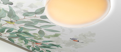 Bemalte Decke mit grosser Lampe