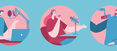 Visualisierung von drei Podcastenden