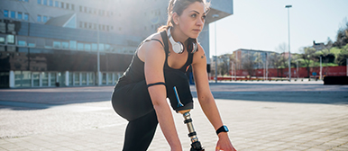 Athlete with a prosthetic leg
