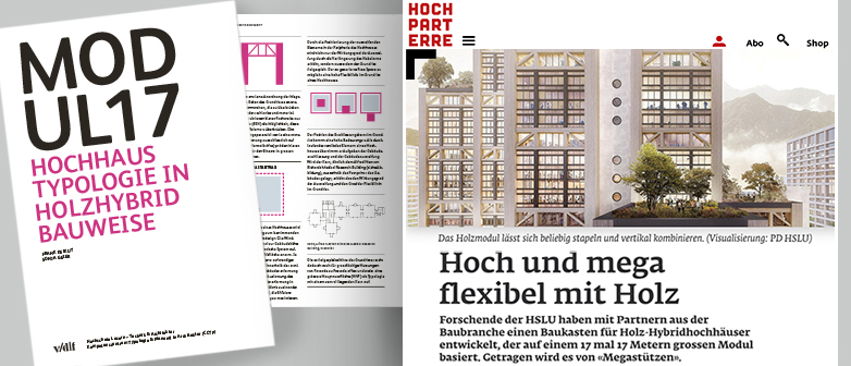 Auf dem Bild ist eine Collage des Artikels zum Modul 17 in der Zeitschrift Hochparterre zu sehen.