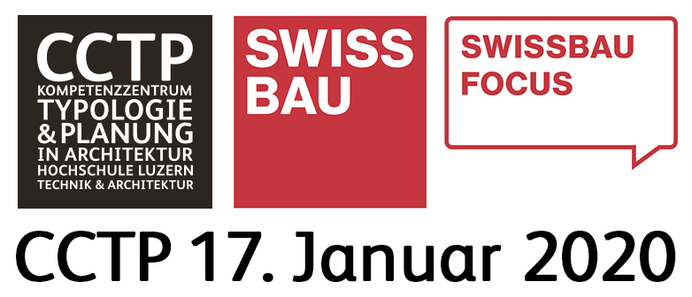 Auf dem Bild ist eine Collage des Logos vom Kompetenzzentrum Typologie & Planung der Hoschule Luzern - Technik & Architektur sowie der Swissbau zu sehen.