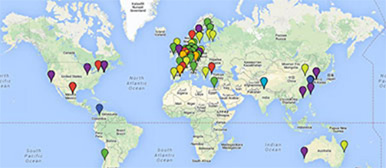 Google Maps mit Markierungen der Partnerinstitutionen