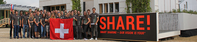 The team from the Lucerne University of Applied Sciences and Arts after completion of the solar house in Versailles.