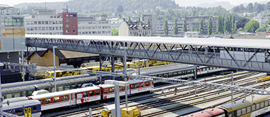 View of train tracks and trains