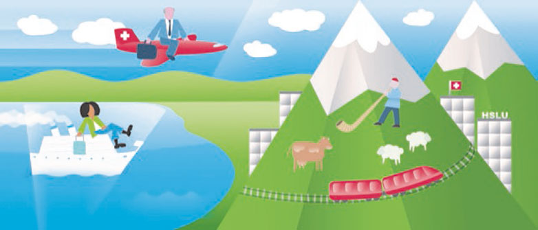 Illustration Berge, Seen und Boote für Seminar Expats CFOs
