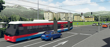 Visualisierung eines Busses, den man auch als Tram begreifen könnte.