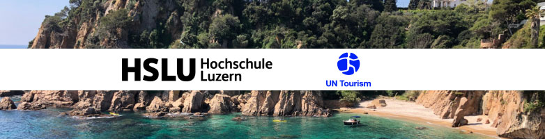 Logo HSLU and UNWTO with spain beach in the background