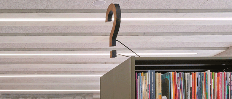 Fragezeicehn über Bücherregal