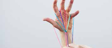 Hand mit Fadenspiel Fallschirm