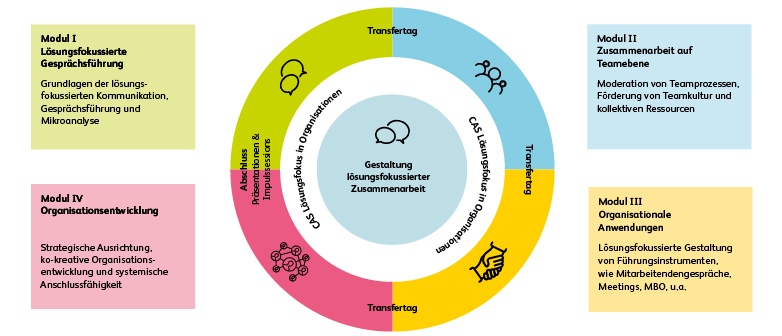 Teaser für Grafik Inhalte und Aufbau CAS Lösungsfokus in Organisationen